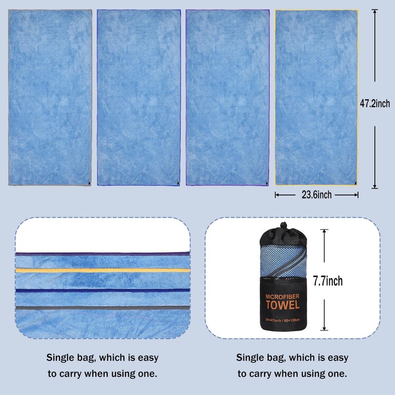 Dofilachy 4 Pack Camping Towel - Quick Dry Towel - Microfiber Travel Sports Towels - Super Absorbent Swim Towel (4, Blue-4) - Image 3